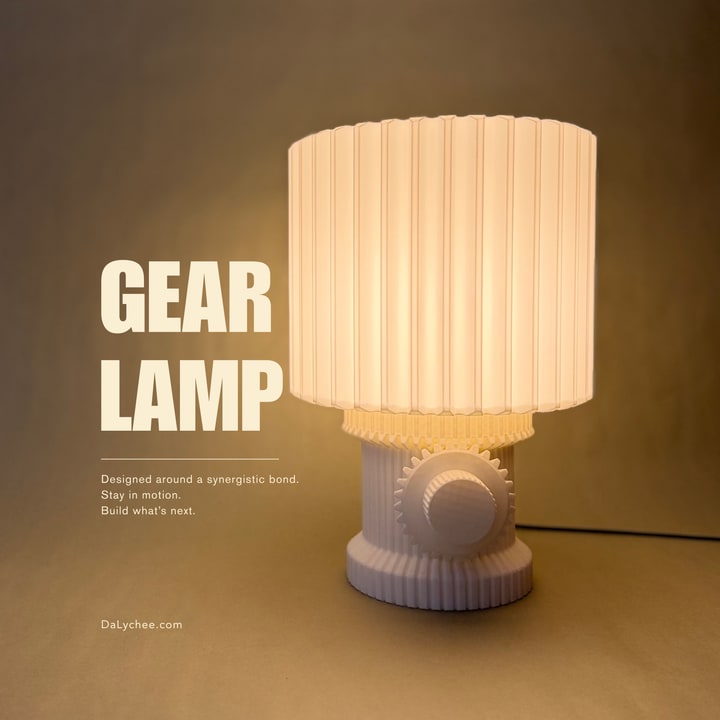 Gear Lamp illuminated on a warm studio cover