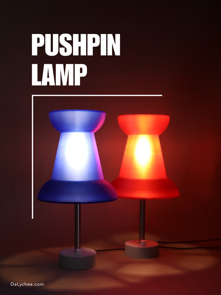Red and blue Pushpin Lamps glowing beneath a Pushpin Lamp title graphic