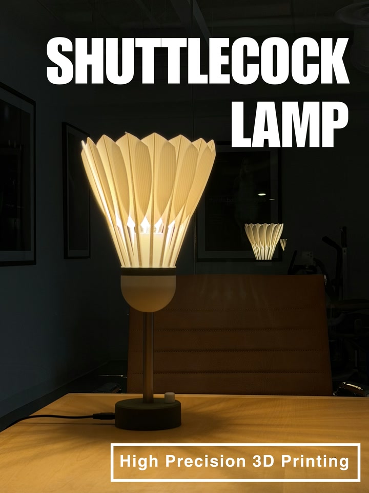 Shuttlecock Lamp with product title and 3D-printing message