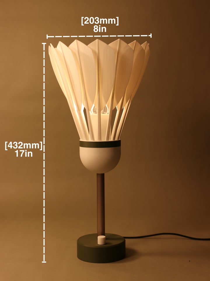 Shuttlecock Lamp dimension graphic